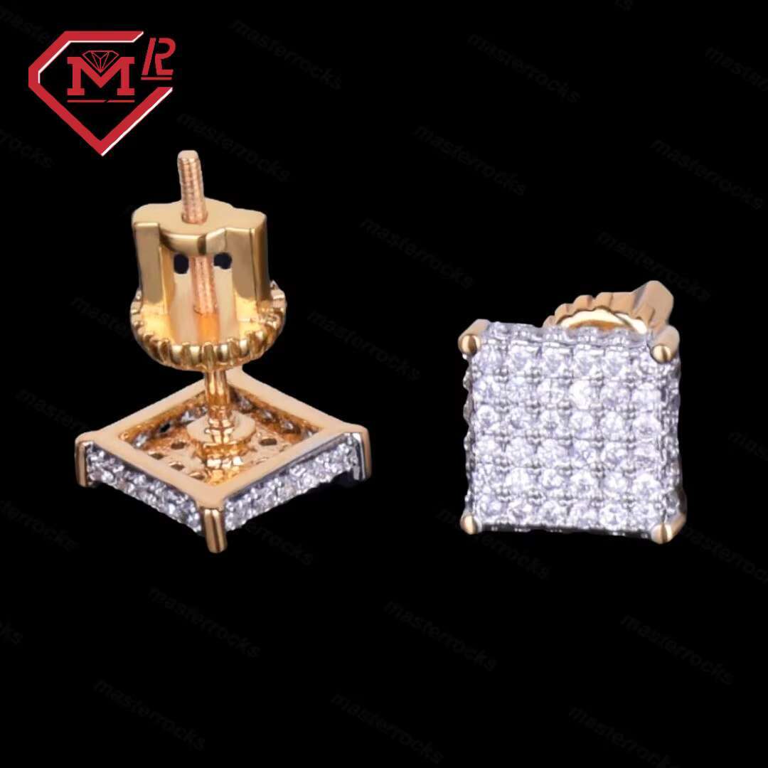 Hot Sale Square Shape Moissanite Stud Earrings S925 Sterling Silver Hiphop Fashion Trendy Cool Man Earrings