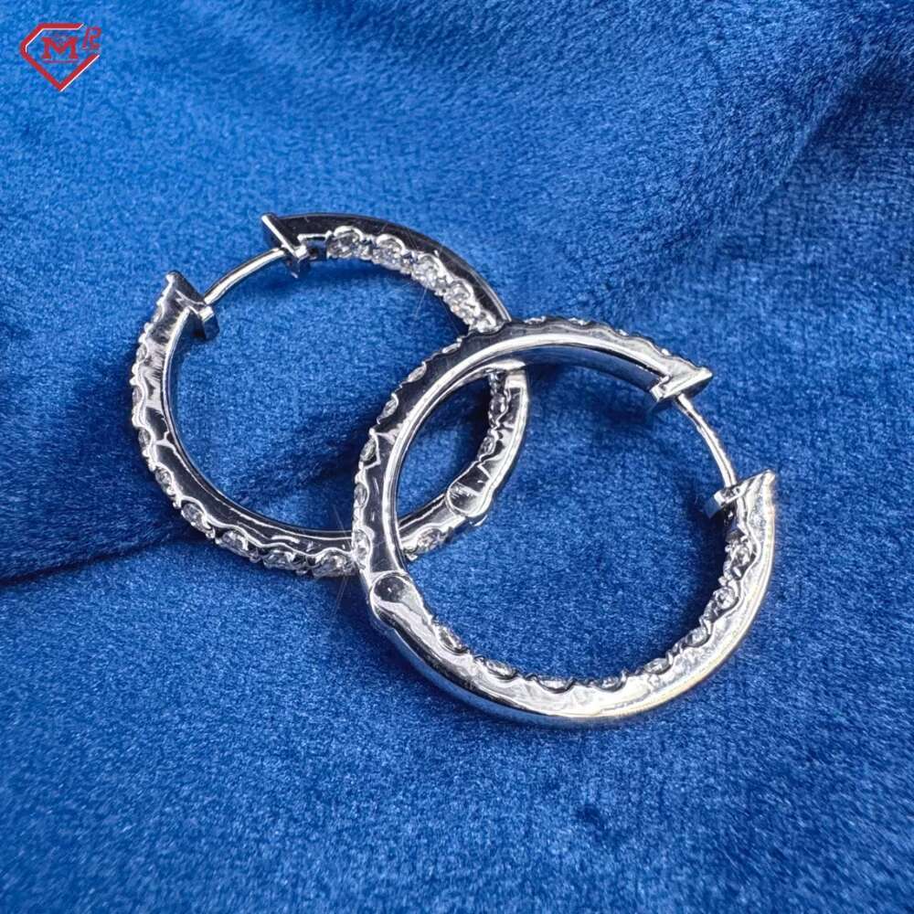 Customized Moissanite Hoop Earrings Silver 925 Silver Hip Hop Vvs Iced Out Moissanite Earrings