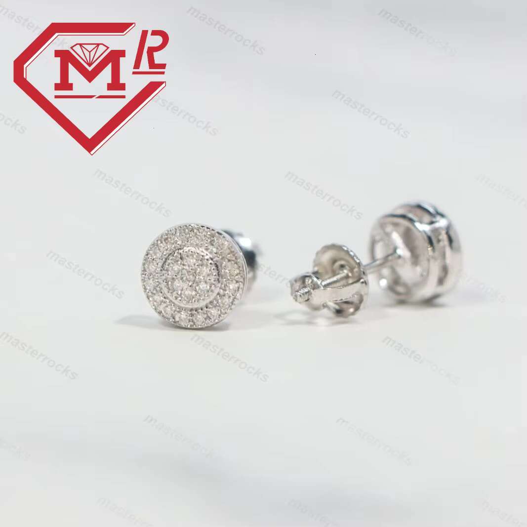 Hip Hop Earrings Mens Screw Back Cluster 14K Gold Plated Silver 925 Iced Out Moissanite Earrings