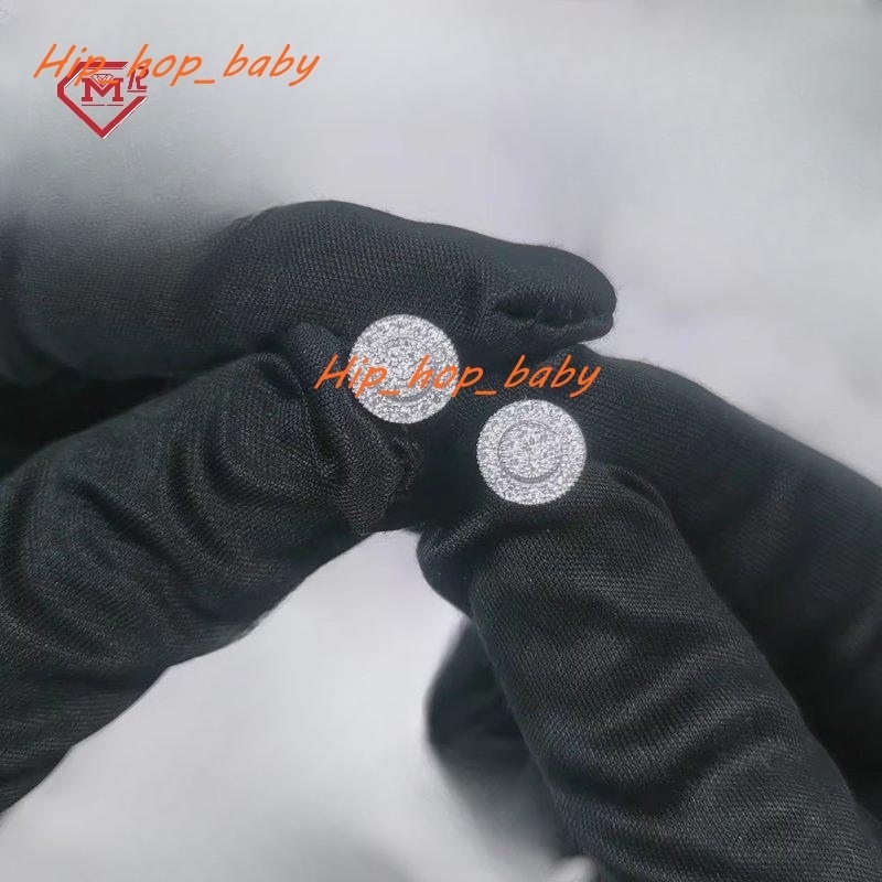 Hip Hop Earrings Mens Iced Out Sterling Silver Round Earrings Screw Back Cluster Moissanite Earrings