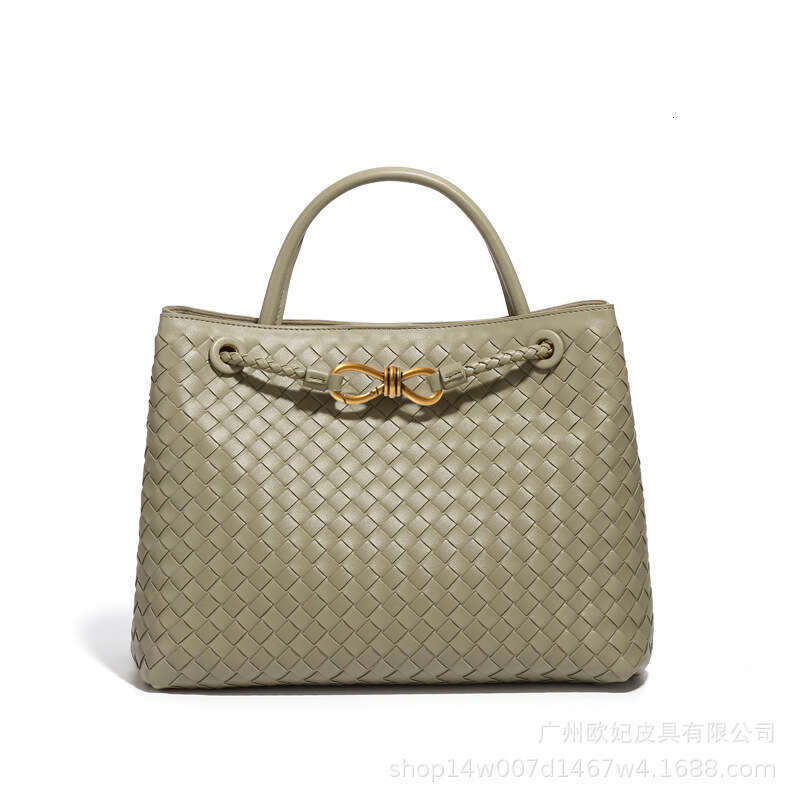 Fashionable niche metal buckle bow woven for women tote bag, genuine leather large capacity single shoulder bag