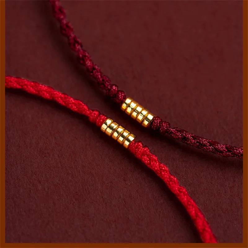 Fashionable handmade gold bead red rope lucky bracelet with adjustable length round charm bracelet mens lover gift 250424