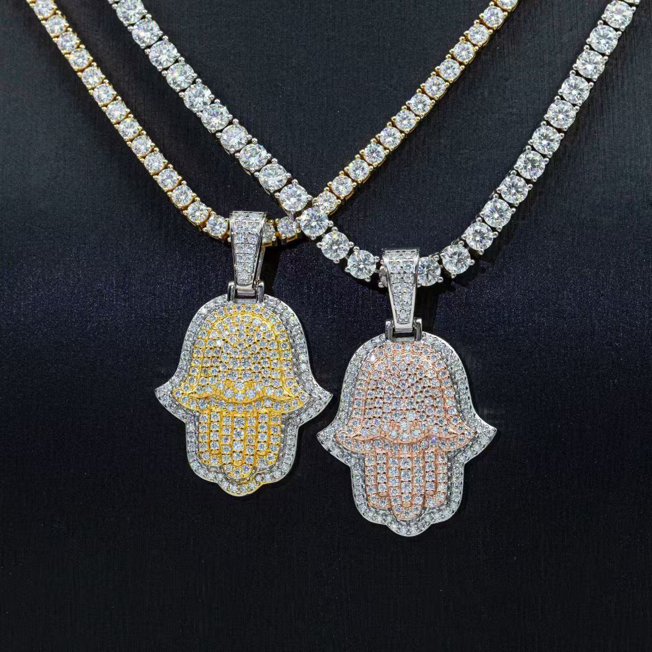 Designer jewelry Hip Hop Jewelry Iced Out Custom Necklace Rapper Hand of Fatima Moissanite Necklace 925 Silver VVS Mossanite Men's Pendant