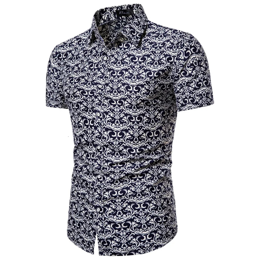 Summer mens short sleeved shirt thin collar Hawaiian style floral shirt vacation series mens shirt 250427