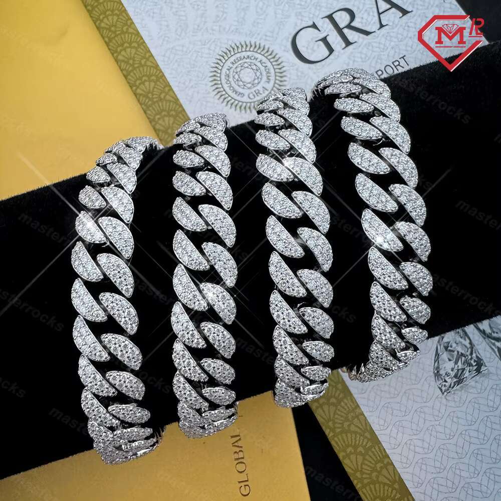 10mm 2 Rows Miami Hip Hop Men Chain Iced Out Custom Vvs Diamond Moissanite 925 Silver Cuban Link Chain