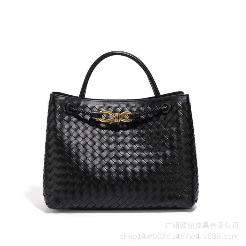 Fashionable niche metal buckle bow woven for women tote bag, genuine leather large capacity single shoulder bag