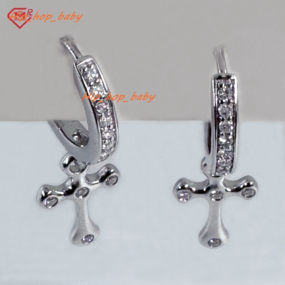 Moissanite Hip Hop Earrings 925 Sterling Silver VVS Cross Drop Hoop Custom Earring Men Moissanite Earring