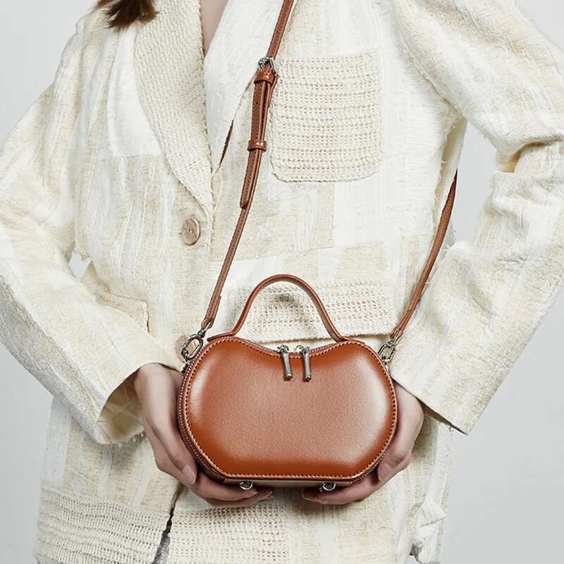 Toptrends Chic Genuine Leather Apple Shape Small Shoulder Crossbody Bags For Women 2025 Designer Saddle Ladies Handbags