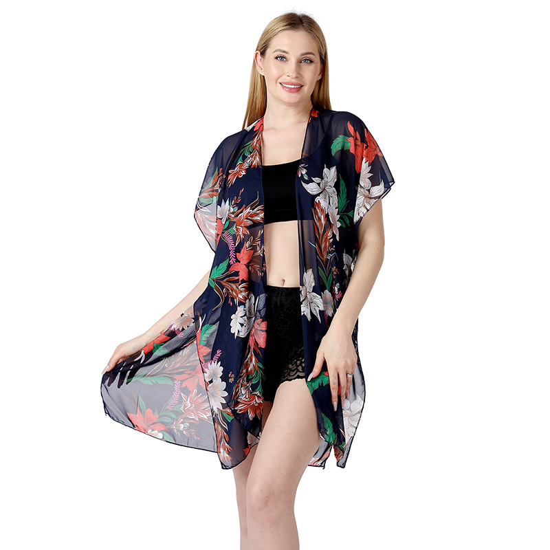 K597 Cross-border new beach style blouse chiffon cardigan sunscreen shawl bikini blouse