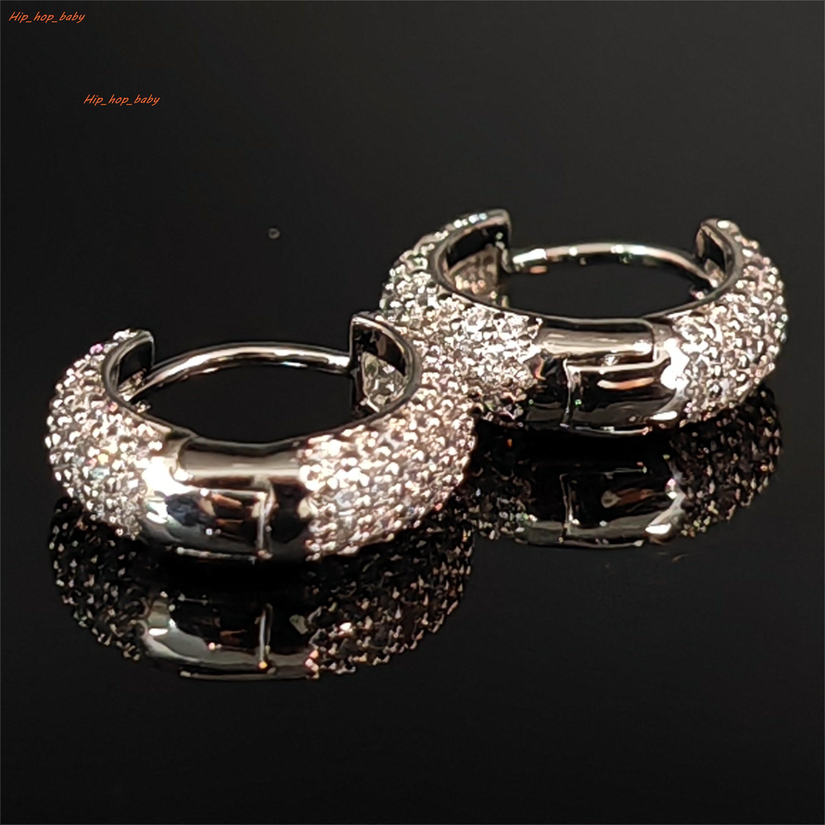 Hiphop Round Loop Moissanite Earrings Iced S925 Dvvs Diamond White Gold Plated Silver Loop Earrings