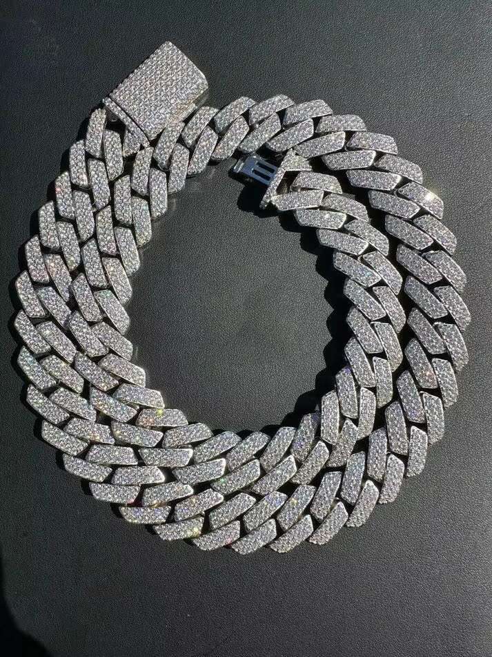 Bling Hiphop 12mm Vvs Moissanite Cuban Chain Men 925 Silver Passed Diamond Tester Moissanite Cuban Link Chain