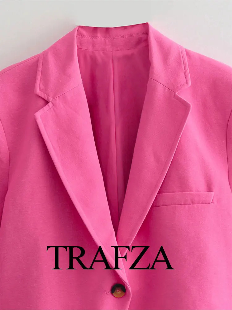 TRAFZA Womens Fashion Office Short Sleeve Summer Retro Vneck Single Button Elegant Long Casual Coat Sttreetwear 250428