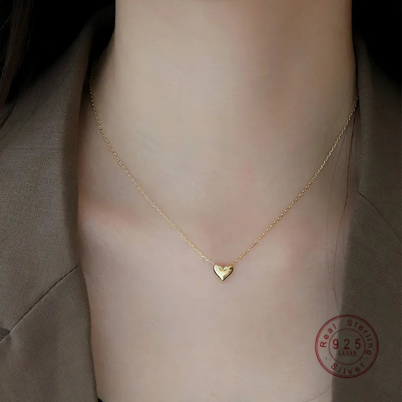 925 sterling silver glossy heart-shaped pendant necklace womens gold-plated 14K gold fashionable temperature anniversary jewelry 250428