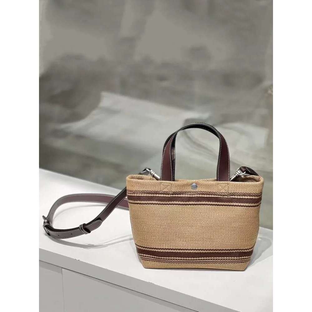 Women Vintage Designer Mixed Colors Stripe Weave Cotton Linen Bucket Totes Ladies Shoulder Bag Summer Casual Fashion Handbag