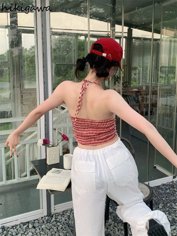 Cute crop top from South Korea fashionable summer womens tank Ropa strapless and backless Tunic Camis patch work lace plain weave Y2k vest 250427