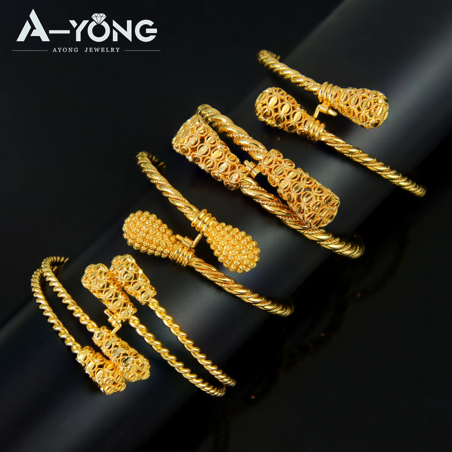 Fashion Dubai Gold Bracelet 21k Gold Plated Saudi Muslim Cuff Bracelet Nigerian Women Wedding Event Party Jewelry 250425