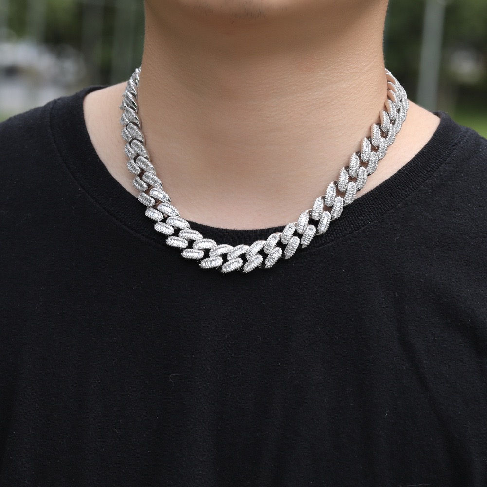 15mm wide 2-row k VVS Moissanite white gold plated sterstersier Cuban designer chain necklace hip-hop jewelry
