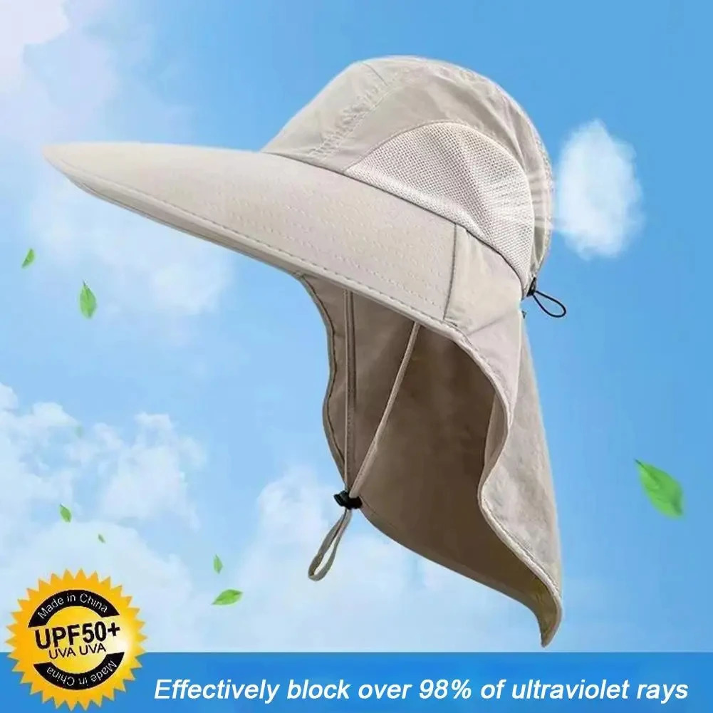 Wide Brim Sun Hat with Neck Flap for men women Adjustable Outdoor 50UPF Protection Safari Cap Hiking Fishing Hat 250430