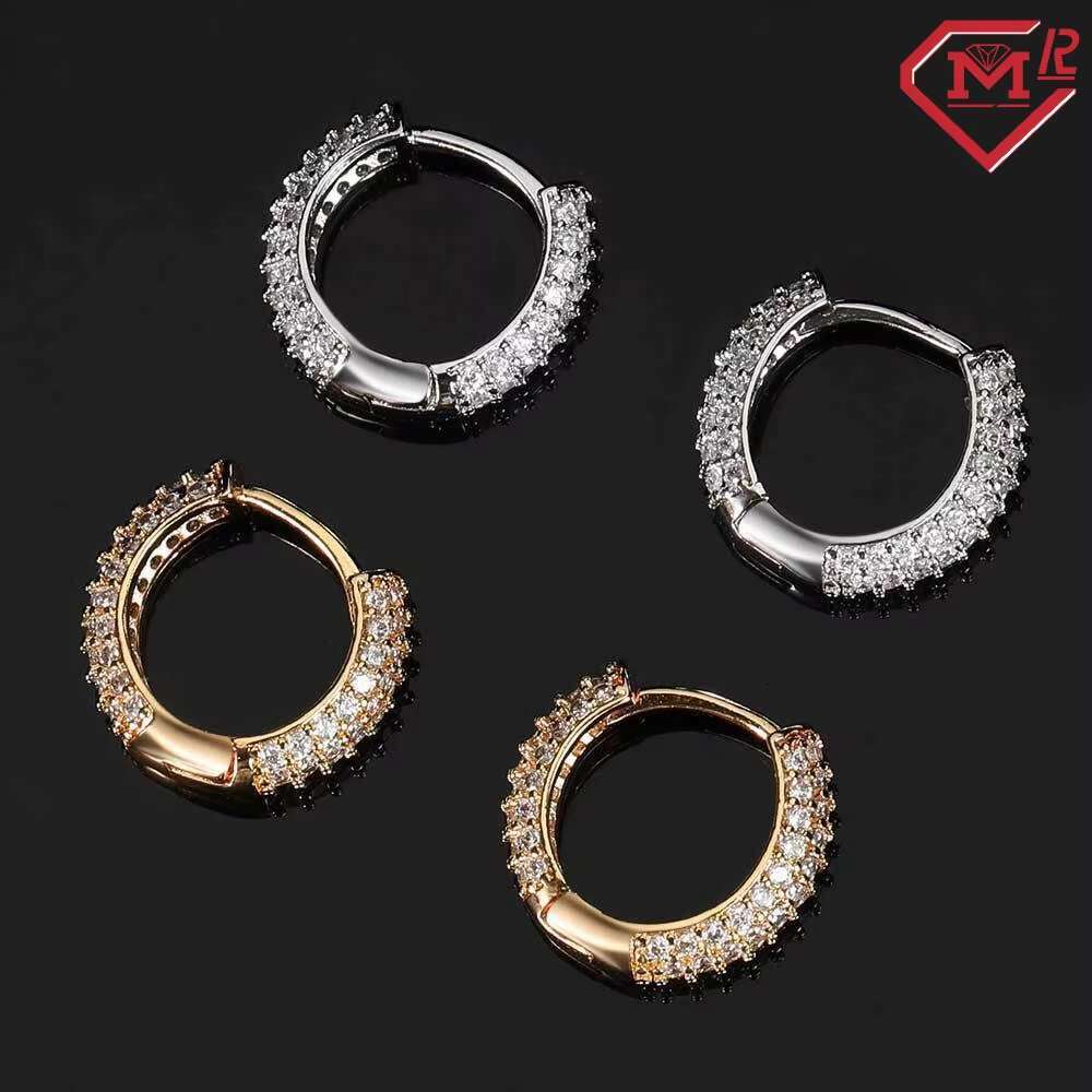 Hiphop Round Loop Moissanite Earrings Iced S925 Dvvs Diamond White Gold Plated Silver Loop Earrings