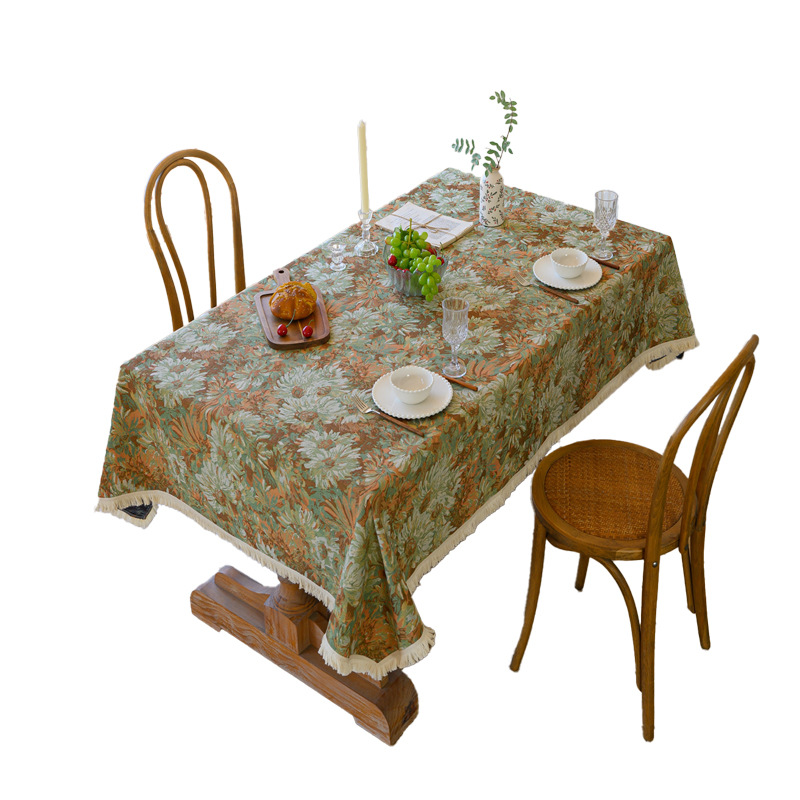 T0480 American cotton and linen tablecloth pastoral style high-end tablecloth oil painting style yarn-dyed jacquard tablecloth coffee table cover