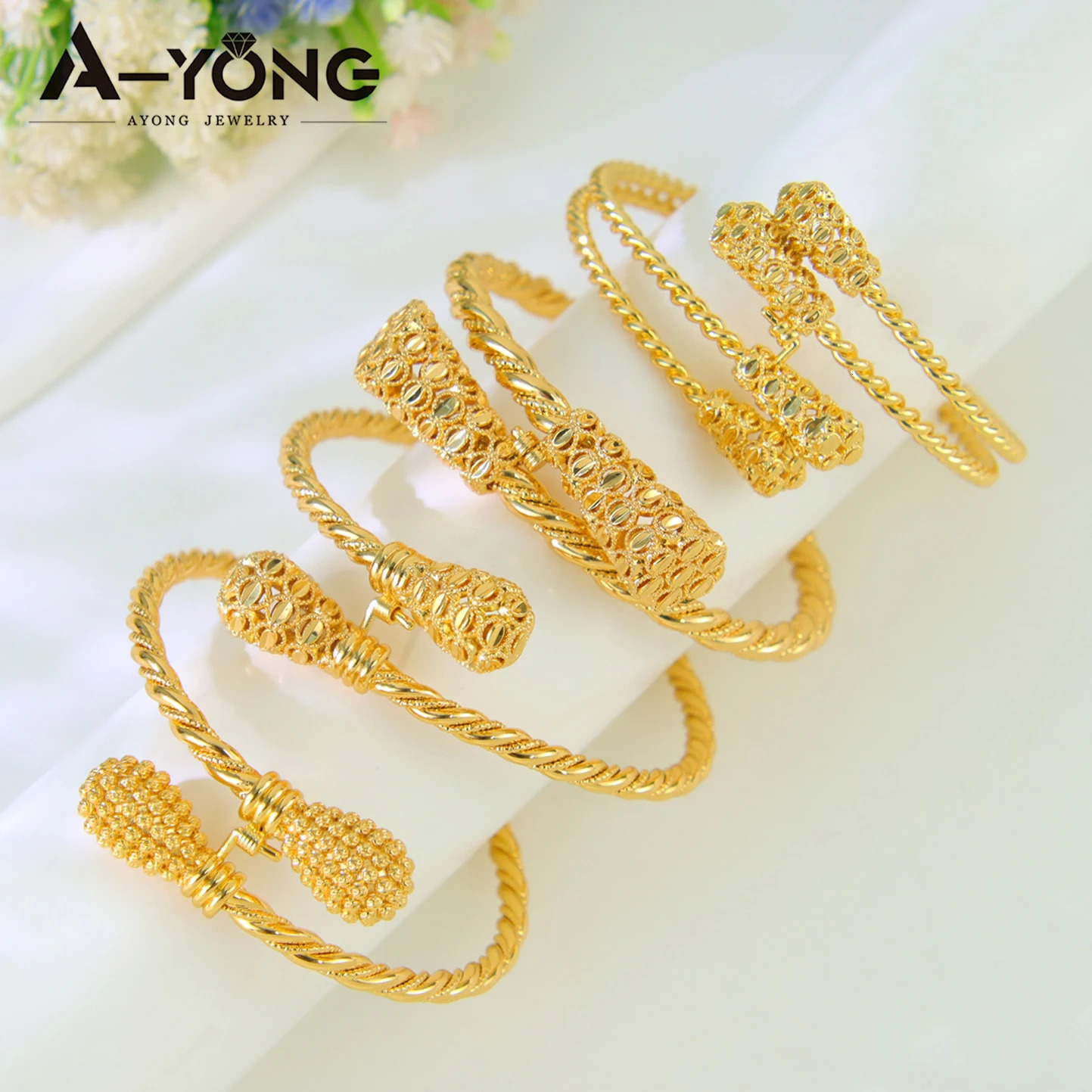 Fashion Dubai Gold Bracelet 21k Gold Plated Saudi Muslim Cuff Bracelet Nigerian Women Wedding Event Party Jewelry 250425