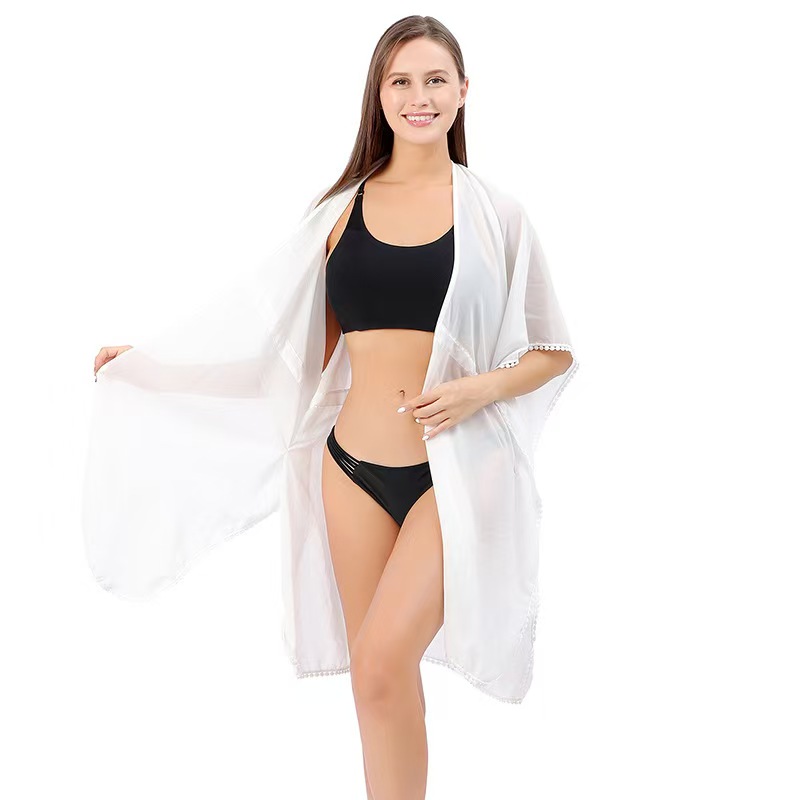 K600 European and American beach style cardigan solid color chiffon with small lace belt cardigan bikini cover-up sun protection clothing ST006
