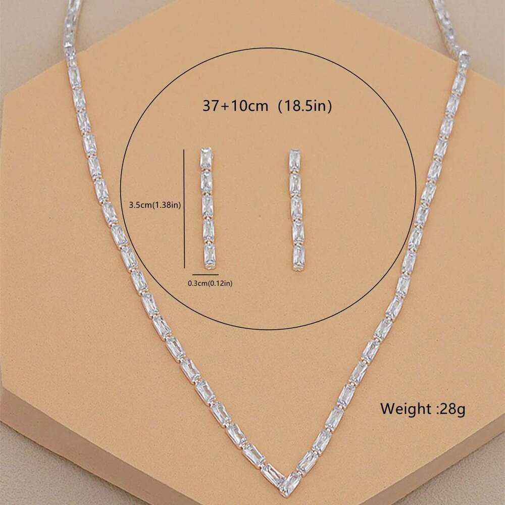 Simple Geometric Zircon Necklace Women Crystal Earrings For Wedding Bride Jewelry Sets Accessories
