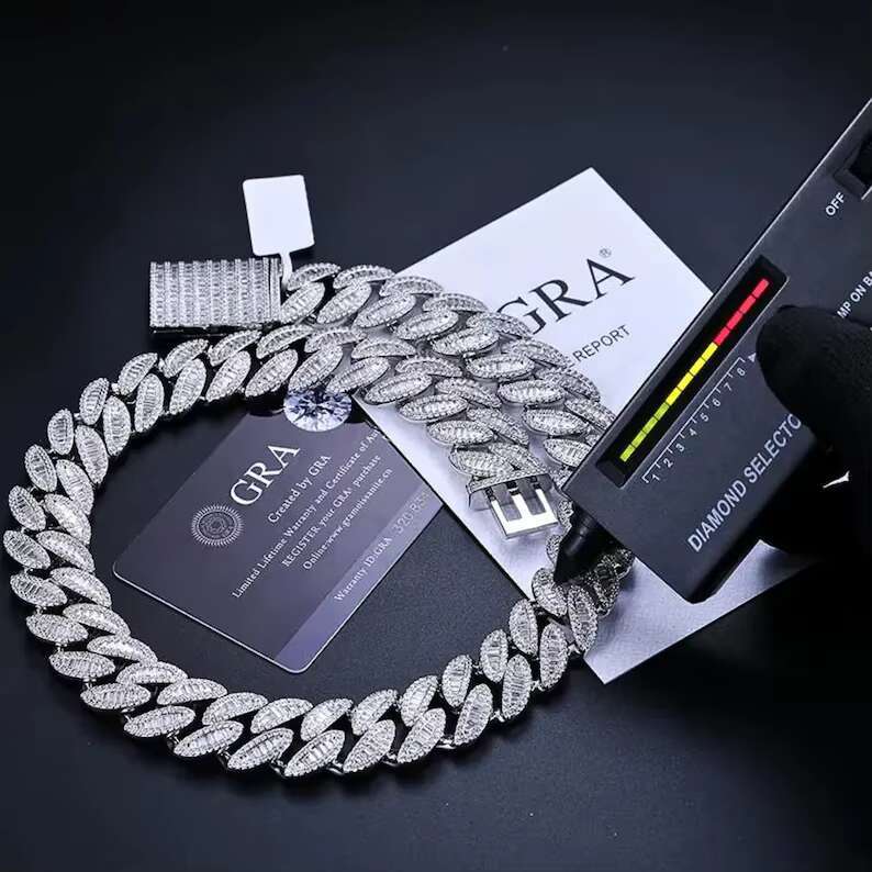 Hiphop Cuban Link Chain Necklace Miami Moissanite 925 Sterling Silver 20mm Moissanite Cuban Chain