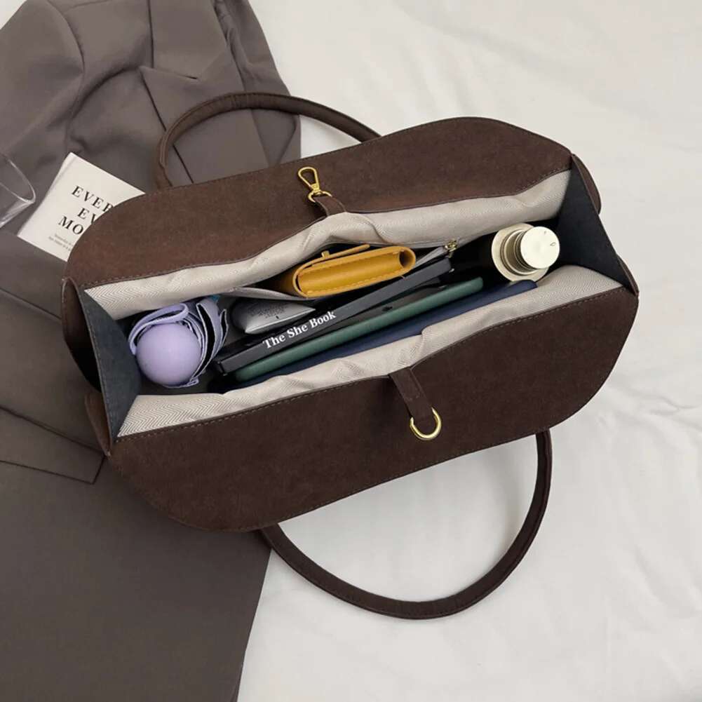 Retro Handbag For Women Men With Inner Pocket Underarm Suede Trendy Top Handle Satchel Work Travel Bag