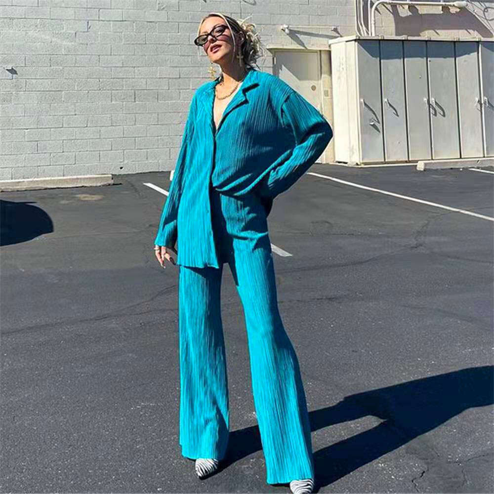 Hot selling items in spring summer of 2022, European American solid color texture loose and slimming pleated suit 20250083, 2025 new casual versatile 