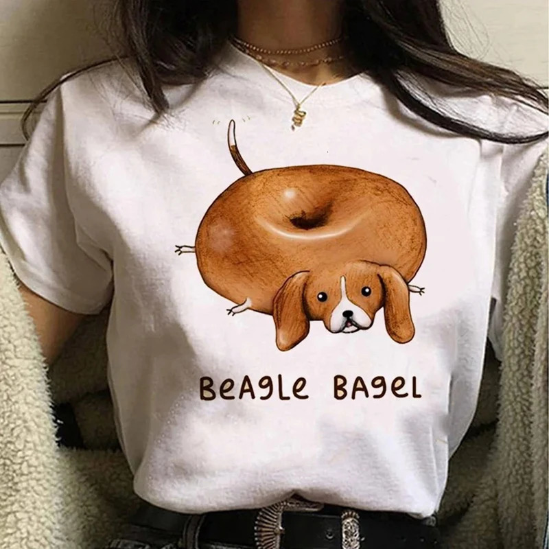 Beagle cartoon cute street clothing white fashionable womens T-shirt Harajuku clothing short sleeved summer T-shirt casual womens O-neck top 250428