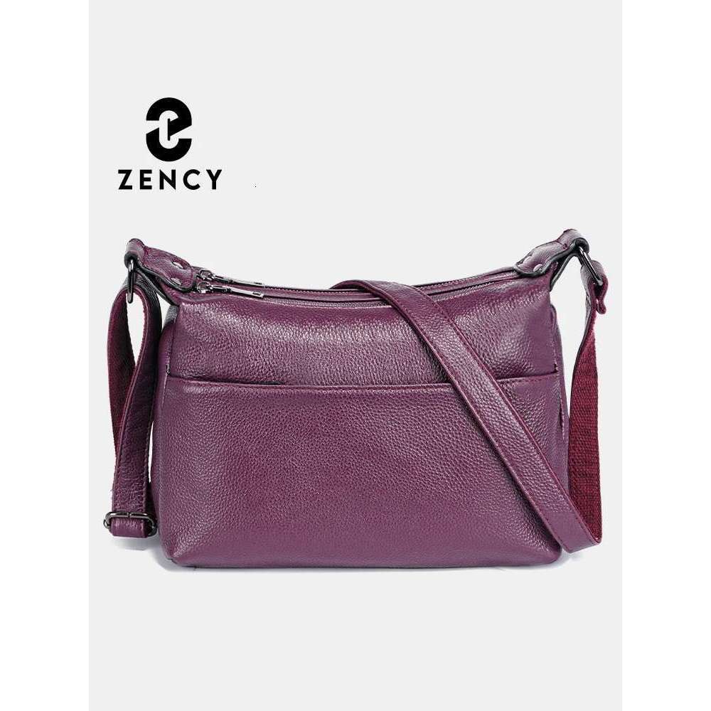Zency 100% Genuine Leather Fashion Purple Women Shoulder High Quality Elegant Lady Crossbody Bags Black Messenger Bag