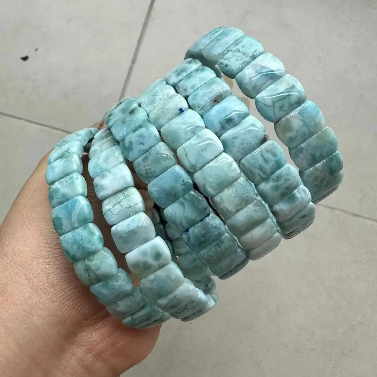 AA grade natural Larimar/copper Pectolite bead bracelet Dominican Larimar gemstone bracelet party gift 250425