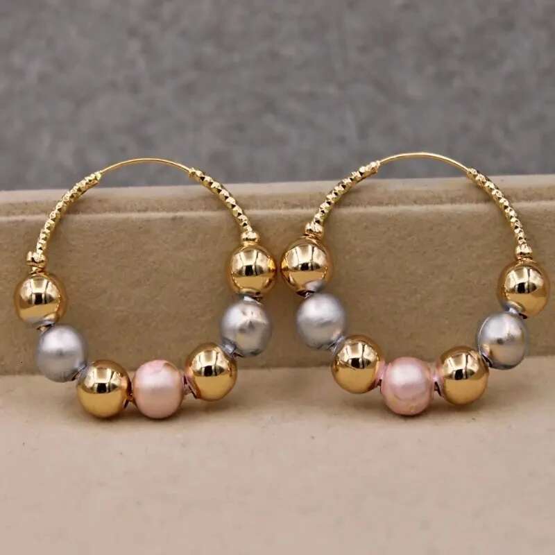 Classical Fashion Charm Gold Color Ball Bead Hoop Earrings For Women Party Jewelry Gifts
