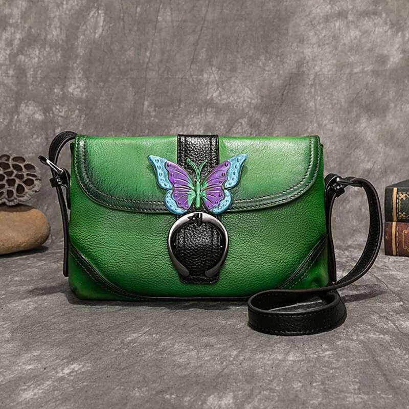 MOTAORA Retro Genuine Leather Handbags For Women New Hand Painted Shoulder Bags Casual Small Messenger Bag Female