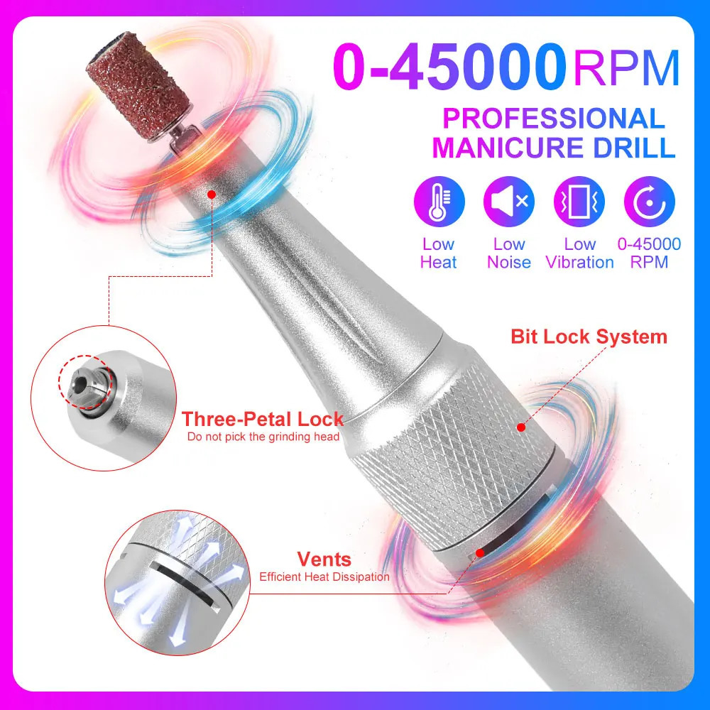 45000RPM Rechargeable Electric Nail Drill Rig Professional Nail Polishing File Low Noise Polisher for Nail Salon Tools 250418