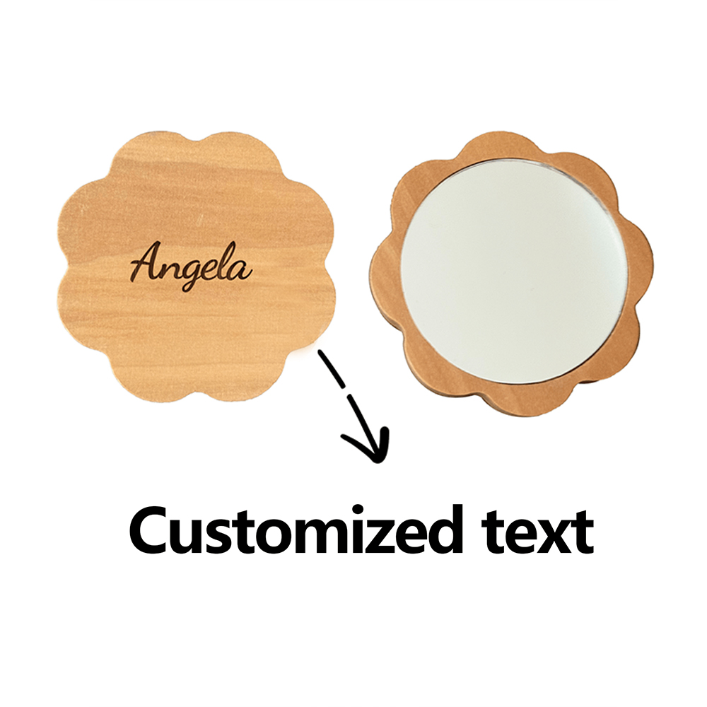 DIY unique text customized wooden sunflower hand mirror, cute flower hand held mirror can be placed in a bag to carry a makeup mirror - personalized b