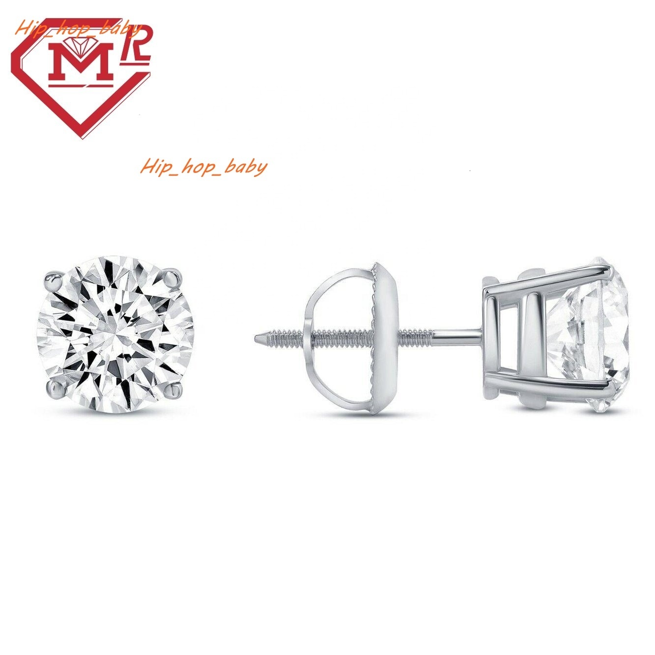 4 Prong Real 10K Solid Gold Stud Moissanite Earring Screw Back Unisex VVS Round Moissanite Stud Earrings