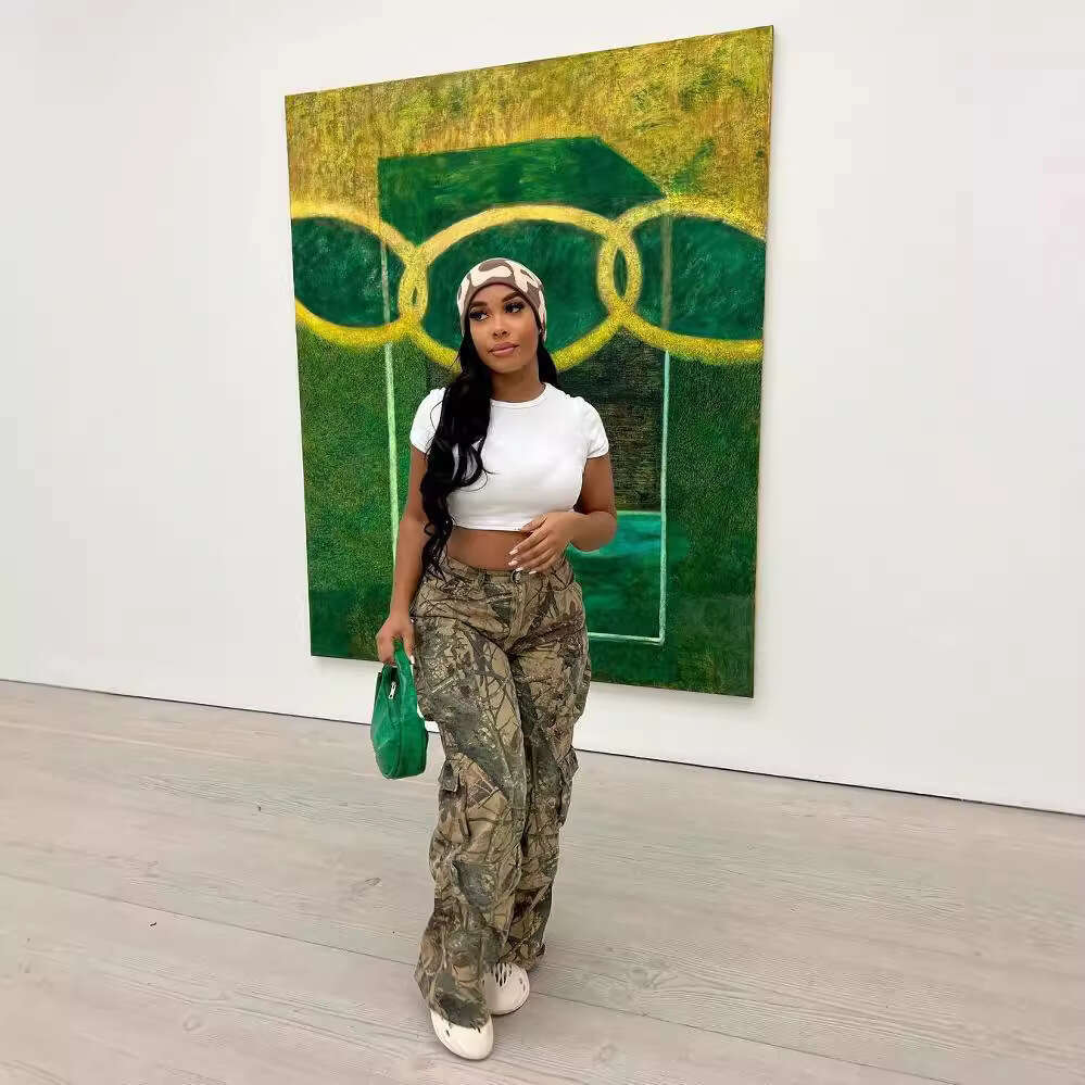 T23318 European and American women's product camouflage sexy loose zipper pocket pants 2025 new casual versatile fashion clothing