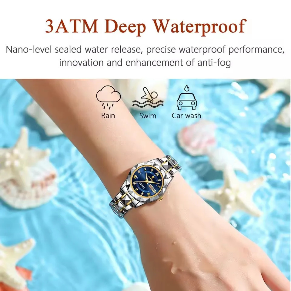 Poedagar and Elegant Womens Watch Luminous Waterproof Weekly Date Womens Watch Stainless Steel Quartz Fashion Womens Watch 250425