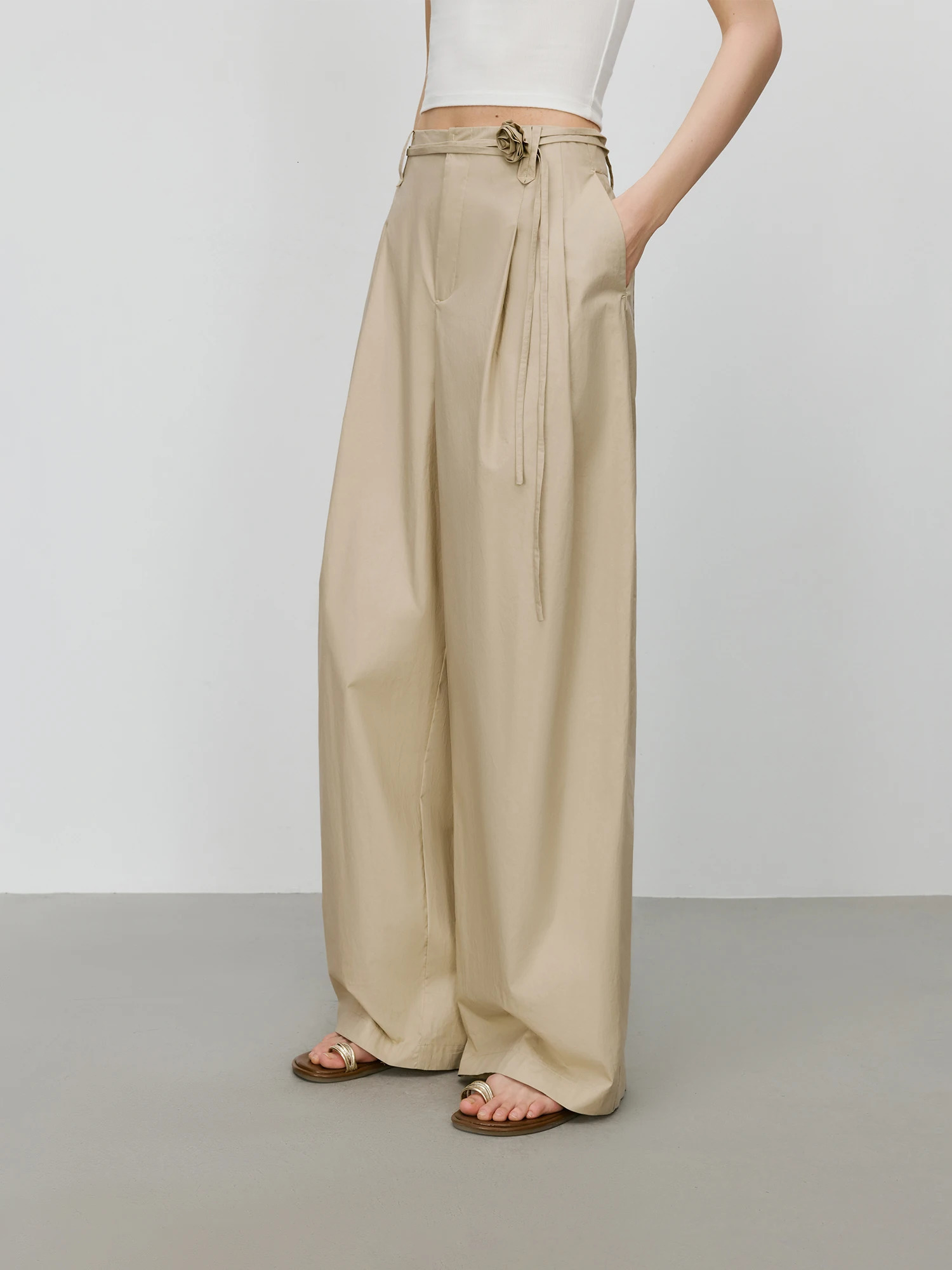 FSLE Advanced Series khaki loose casual wide leg pants for womens summer 25FE12027 250428