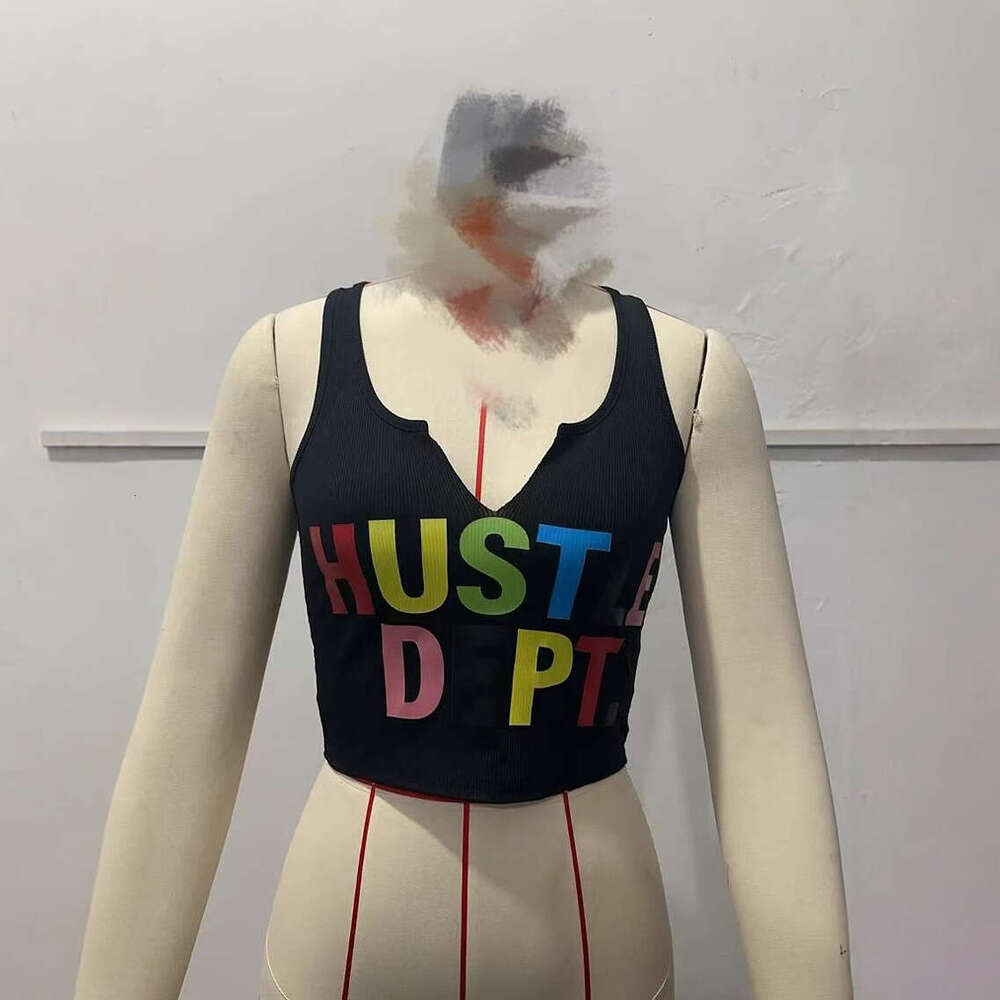 European and American sexy letter printed T-shirt women's brand sleeveless U-neck vest 2025 new casual versatile fashion clothing