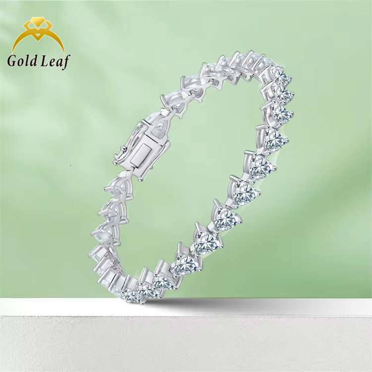 Goldleaf Hiphop Fashion Jewelry S925 Silver Charms Triangle Moissanite Tennis Chain Bracelet with Gold Plated for Women Men Gift