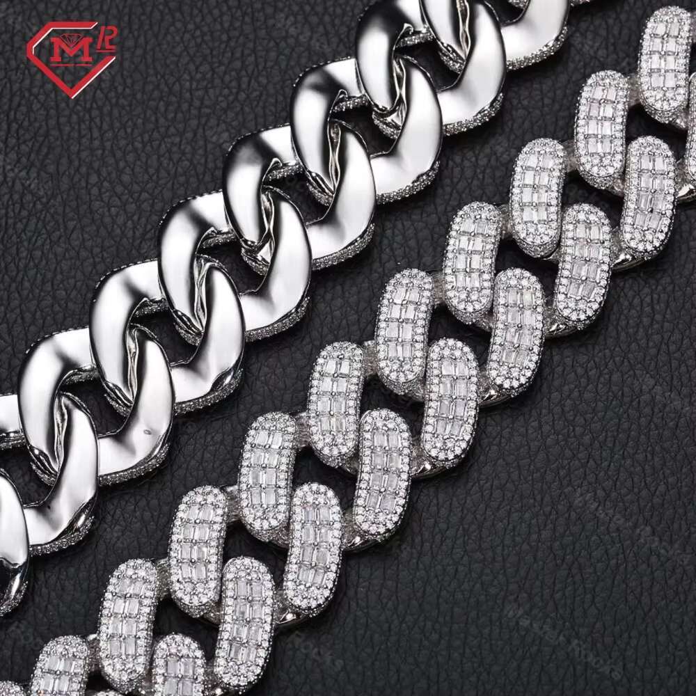Heavy Big Guy 28MM Cuban Link Chain Baguette 925 Sterling Silver Iced Out Moissanite Cuban Link Chain