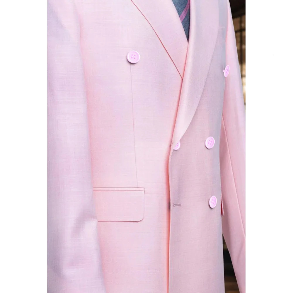 High quality pink mens 2piece set jacketpants double chest slim fit business gentleman wedding groom jacket 250428