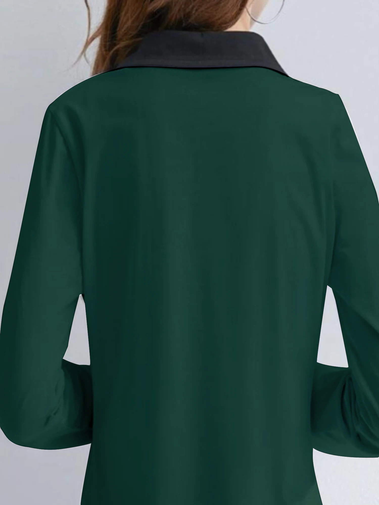 Solid color contrast n womens casual and fashionable daily long sleeved polo shirt spring automatic knitted top 250425