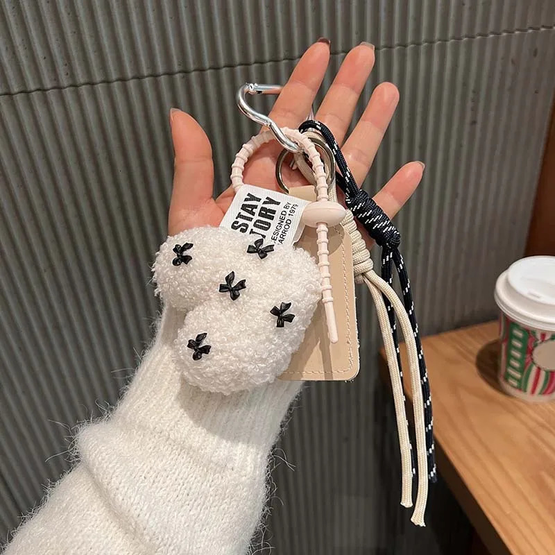Cartoon Plush Bow Love Keychains For Women Y2k Bag Pendant Couple Car Key Chains Jewelry Gift Decoration Accessories 250430
