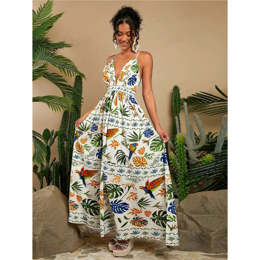 European and American beach vacation style summer woven backless long women's white dress 2025 new casual versatile fashion clothing