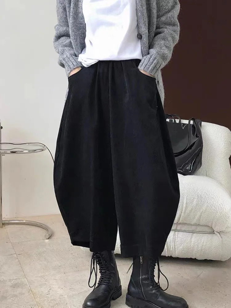 Autumn Casual Harem Pants Womens Cotton High Waist Trousers Retro Loose Bloomers Oversized Pocket Sports 250428