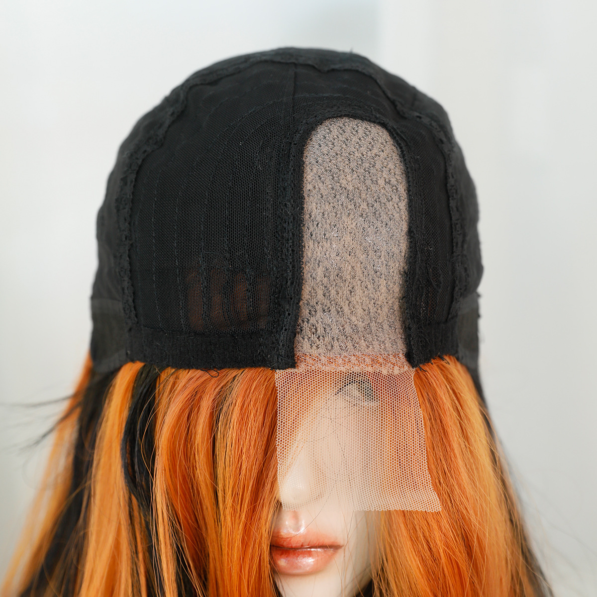 lace Small Asian dyed orange long curly hair with big waves split wig natural hair stitching wig womens full head cover